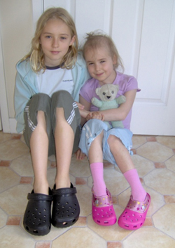 Katy and Amy with their new Crocs